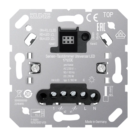 Universal 2-gang touch dimmer insert LED, flush-mounted